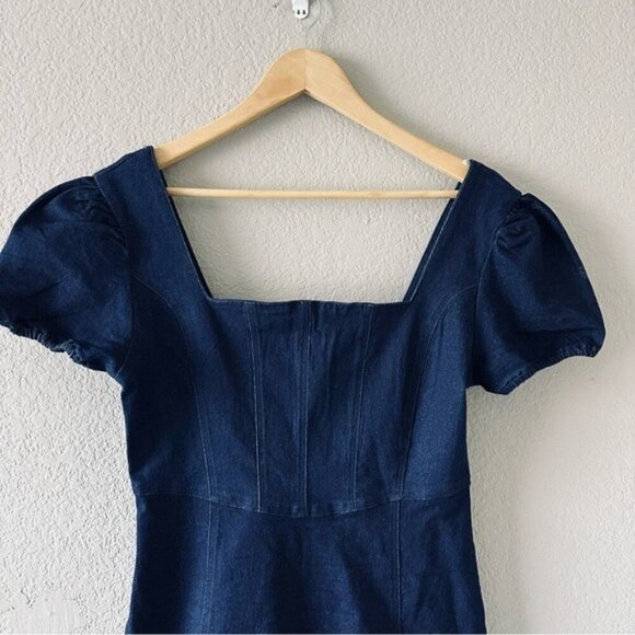 Planet Gold Women's Short Sleeve Square Neck Dress Denim Size Small - Picture 4 of 12